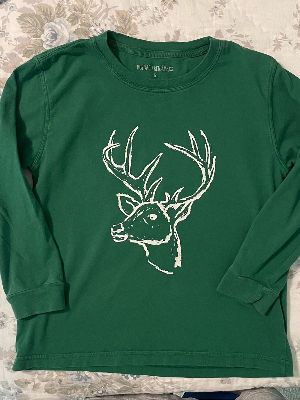 Kids Green Long Sleeve Tee with Deer Graphic